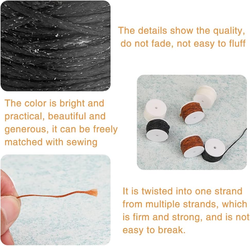 6 Pack Waxed Thread Leather Sewing Awl Replacement Spools, Repair Stitch Thread, Leather, Canvas Sewing Awl for All Stitching Tool, 3-Color