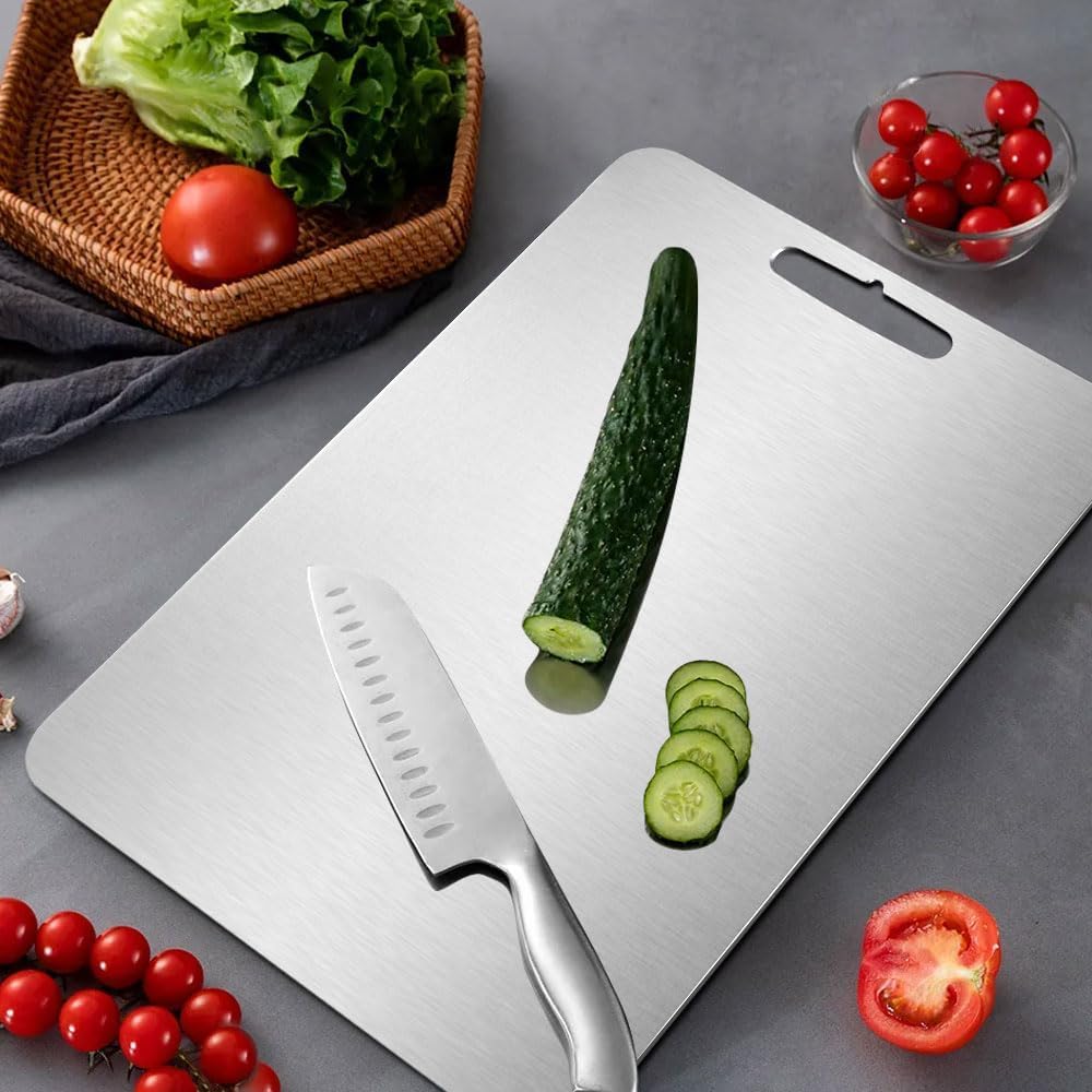 100% Pure Titanium Cutting Board for Kitchen – Non-Toxic, Double-Sided, Eco-Friendly, Dishwasher Safe, Rustproof, Knife-Friendly Chopping Board for Meat, Vegetables & Fruits (14 x 10 in)