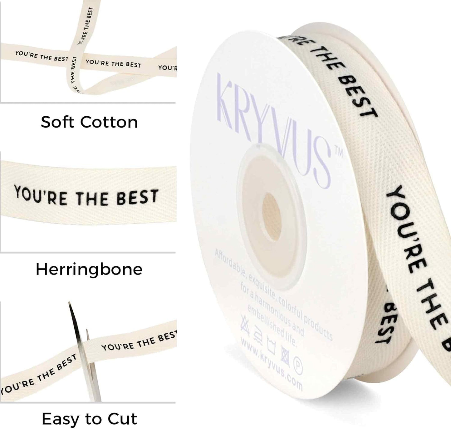 You're The Best Ribbon - 5/8 Inch x 12 Yards Natural Twill Tape Ribbon, Cotton Herringbone Ribbons for Gift Wrapping, Birthdays, Christmas, Anniversaries, Valentine's Day, Mother's Day