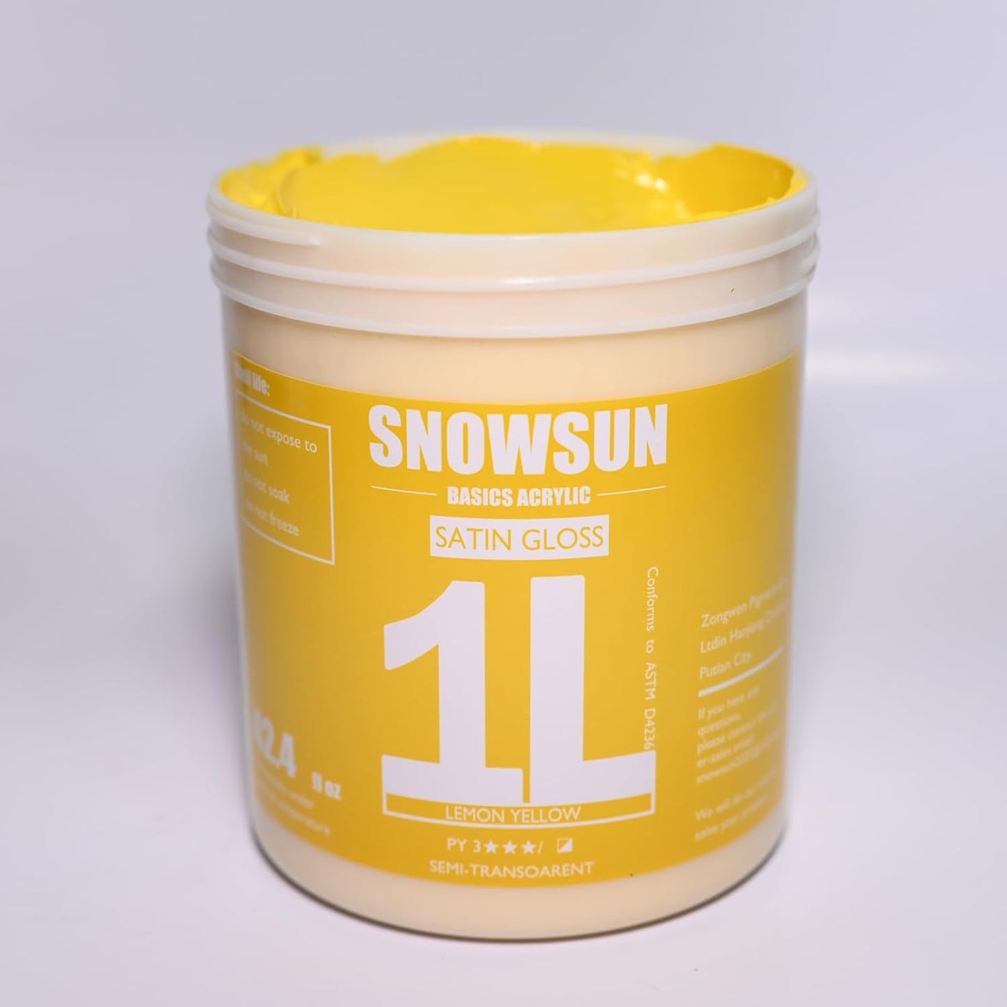 SNOWSUN Lemon Yellow Acrylic Paint, Large Bulk Heavy Body Acrylic Paint (42.4 oz, 1L) - Non Toxic Gloss Thick Art Paint for Multi-Surface, Canvas Wood Ceramic and Leather, Stone Craft, for Artists & Beginners