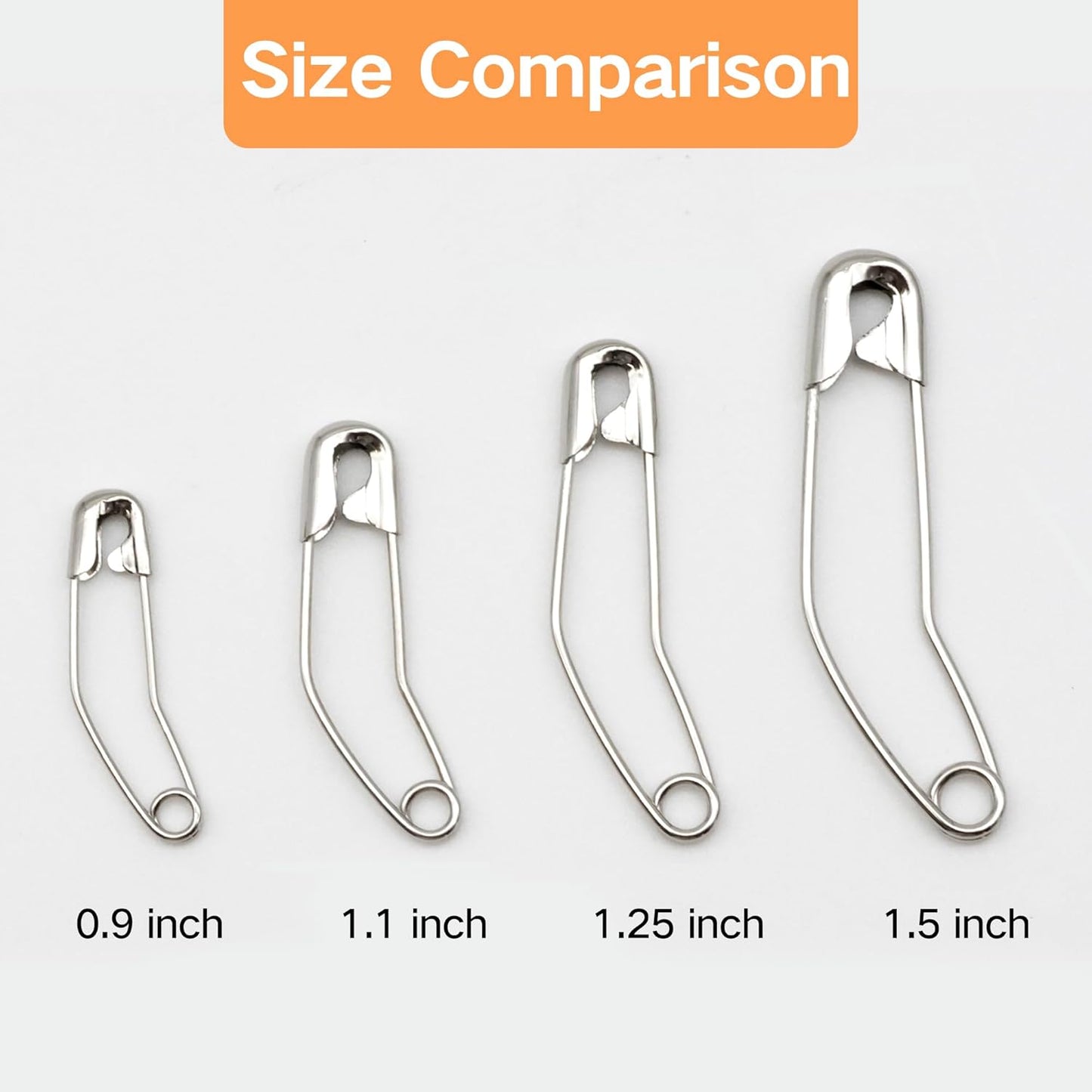 vrupin 100pcs Stainless Steel Curved Safety Pins for Quilting, Safety Pins Bulk Metal Silver Sewing Pins Clothing Clips Tool Decorative Safety pins (1.5inch)