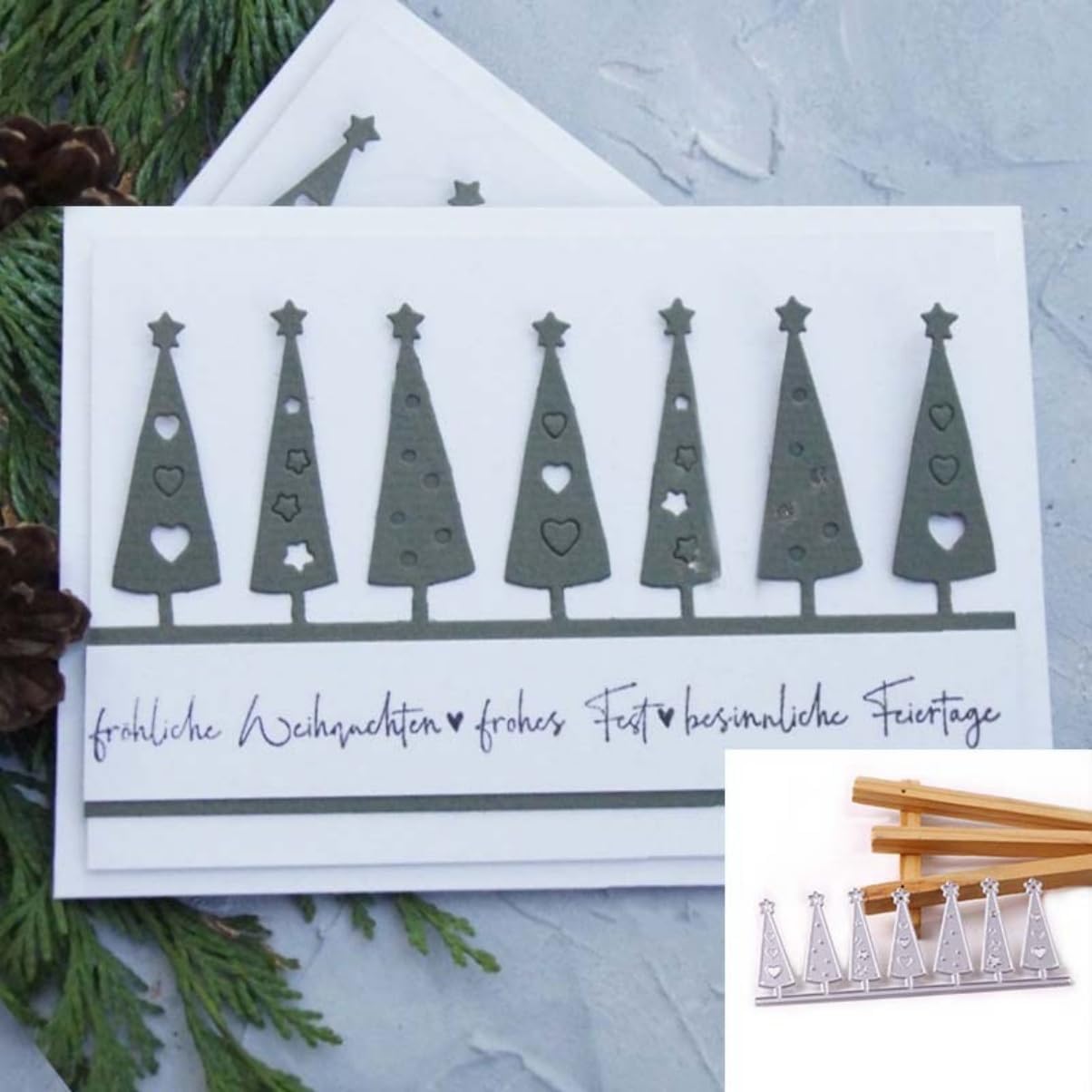 Mvchifay Cutting Dies Happy Birthday Metal Stencils Scrapbooking Tool DIY Emboss Paper Card Making (Christmas Trees-12.4x4.8cm)