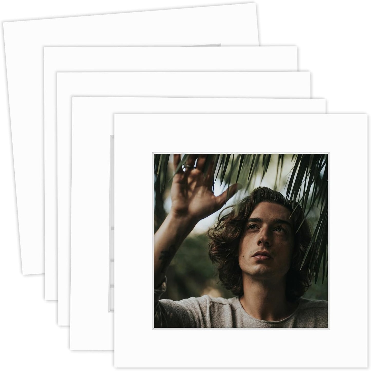 MBC Mat Board Center, 5 Pack 8x8 for 6x6 White Picture Mats Frame Mattes, Bevel Cut, Acid Free, 4-ply Thickness