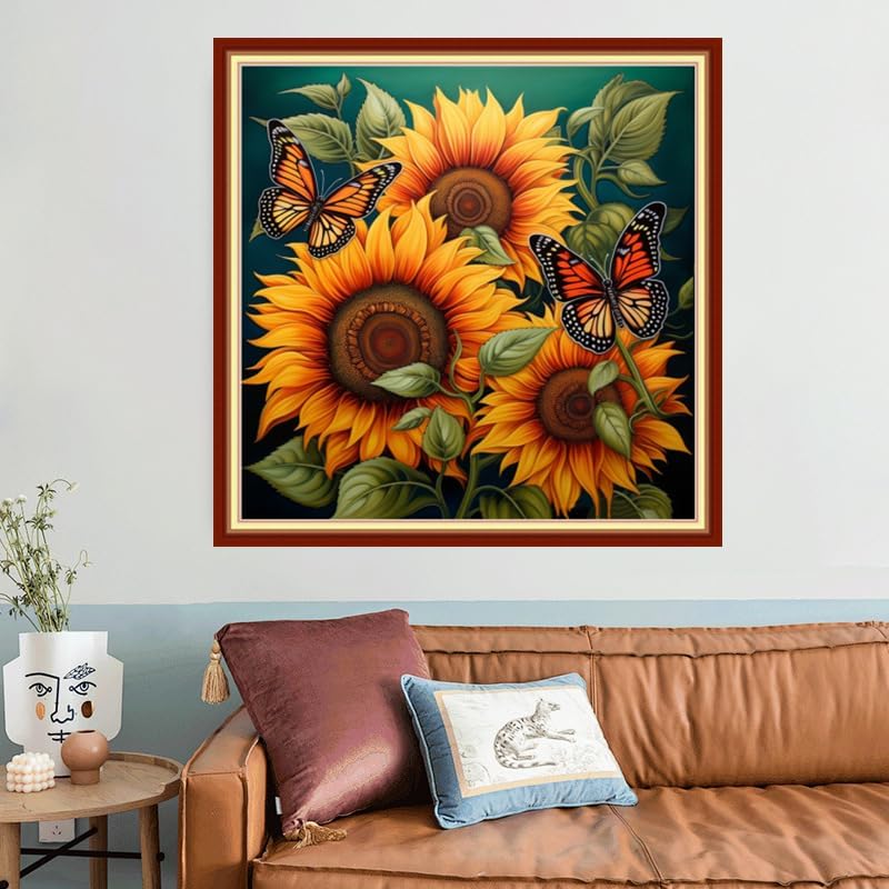 Joyhoor Stamped Cross Stitch Kits for Beginners, Needlepoint Kits for Adults, 11CT Counted Embroidery Kits-Magic Sunflower 18x18 inchs