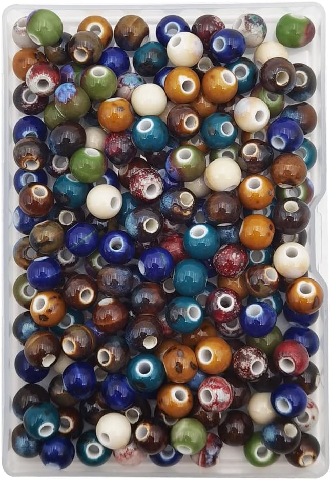 INSPIRELLE 180 Pieces Porcelain Beads Chinese NOT-Round Ceramic Beads 8mm for Handmade Jewelry Making Bracelets Necklace Making, Variable Glaze