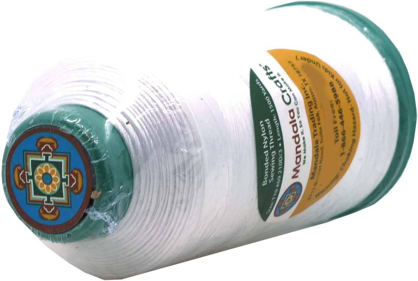 Mandala Crafts Bonded Nylon Thread White Heavy Duty Sewing Threads - 1500 YDs Size 69 210D T70 Tex 70 Thread for Leather Jeans Weaving Outdoor Marine Upholstery Threads