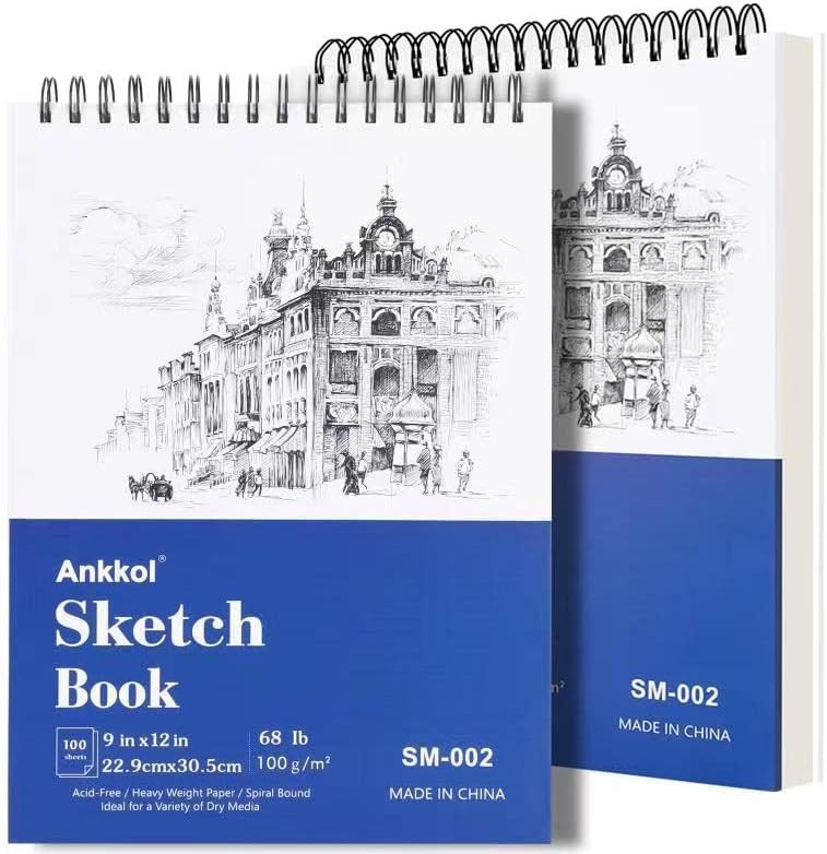 9" x 12" Sketch Book Set, Drawing Paper Pad (68lb/100gsm), 2-Pack Top Spiral Bound Sketch Pad, Double-Sided Hardcover Sketchbook, Art Notebooks Drawing for Kids, Beginners and Artists,100 Sheets Each.