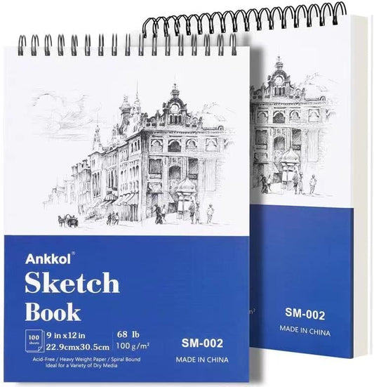 9" x 12" Sketch Book Set, Drawing Paper Pad (68lb/100gsm), 2-Pack Top Spiral Bound Sketch Pad, Double-Sided Hardcover Sketchbook, Art Notebooks Drawing for Kids, Beginners and Artists,100 Sheets Each.