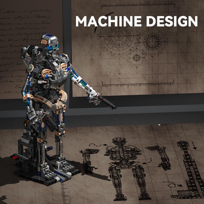 Mechanical Robot Model Set for Adults, Multi-Jointed Movement with Ice Blue Accents, Mechanical Programming with Display Stand, Favorite Gift for Adults Teens Age 13+（692 PCS(Robot)