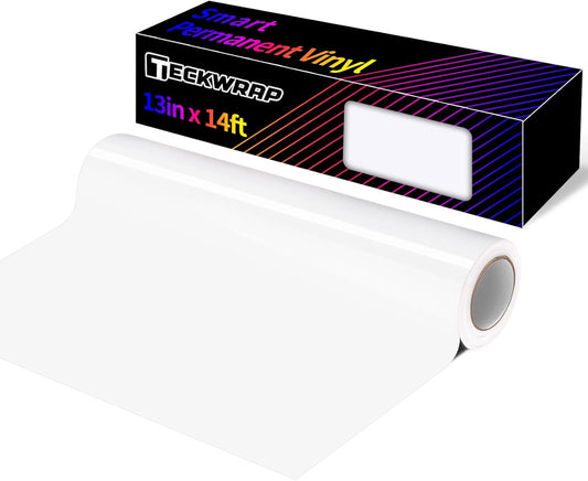 TECKWRAP Smart Permanent Vinyl, (13in x 14ft) - Adhesive Craft Vinyl - Matless Cutting & Easy to Apply for DIY Decal Projects with Maker 3 / Explore 3 Machines, Glossy White