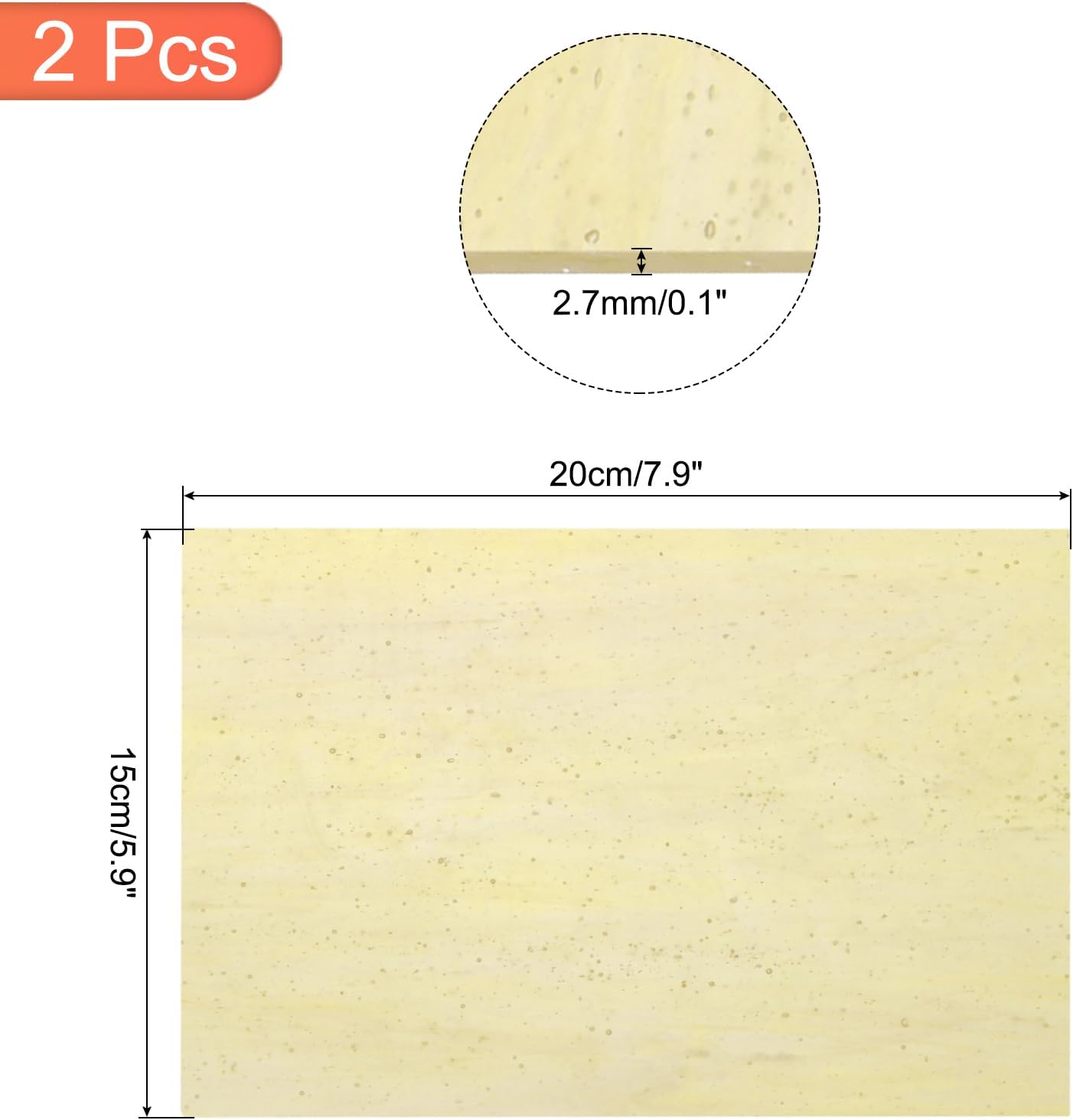 MECCANIXITY 2 Pcs Stained Glass Sheet Mosaic Tile 7.9 Inch x 5.9 Inch Apricot Stained Glass Sheets for Crafts DIY Art Project