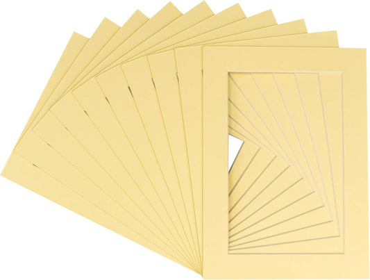 5x7 Mat for 8.5x11 Frame - Precut Mat Board Acid-Free Show Kit with Backing Board, and Clear Bags Soft Yellow 5x7 Photo Matte Made to Fit a 8.5x11 Picture Frame Matboard for Framing, Pack of 10 Mats