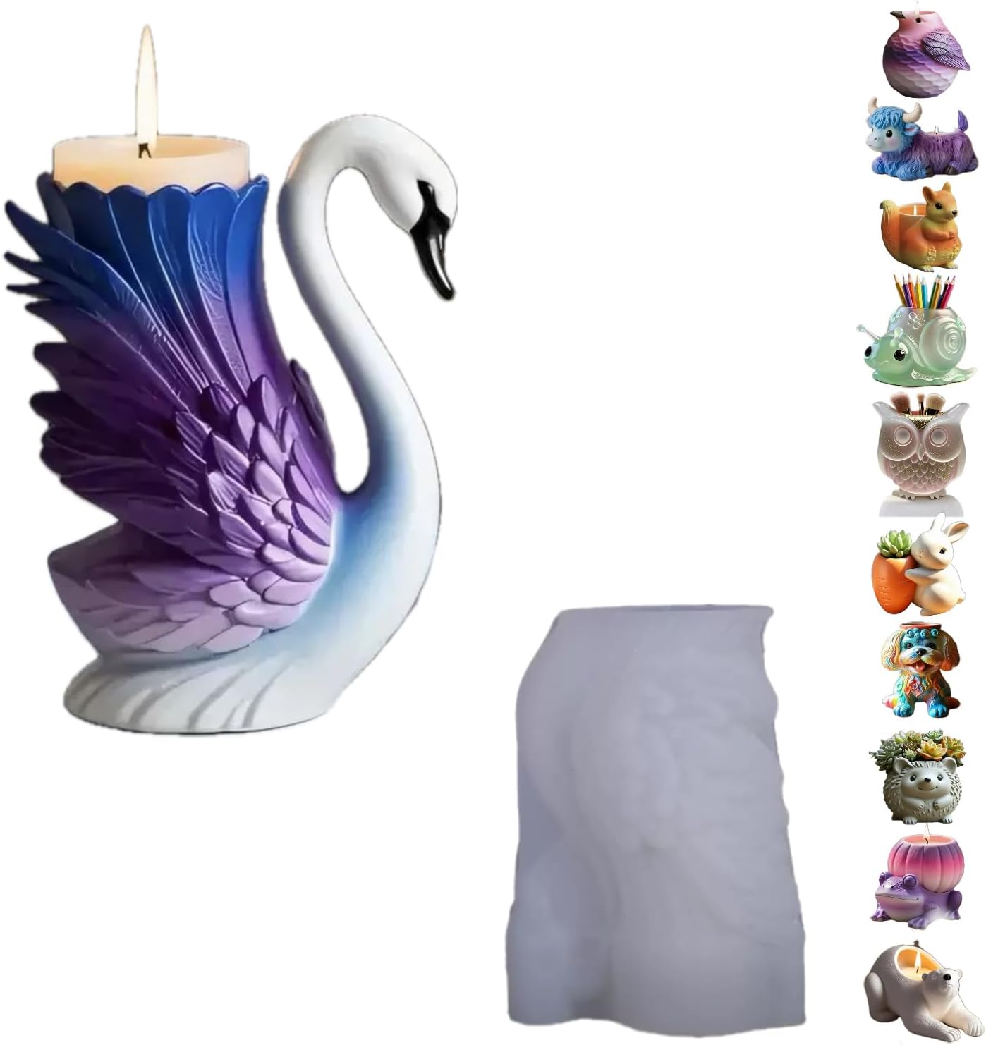 Animal Resin Molds Silicone 3D Cute Swan Epoxy Resin Plaster Candle Holder Wax Molds for Candle Making, Art Crafts DIY Unique Display Home Decor