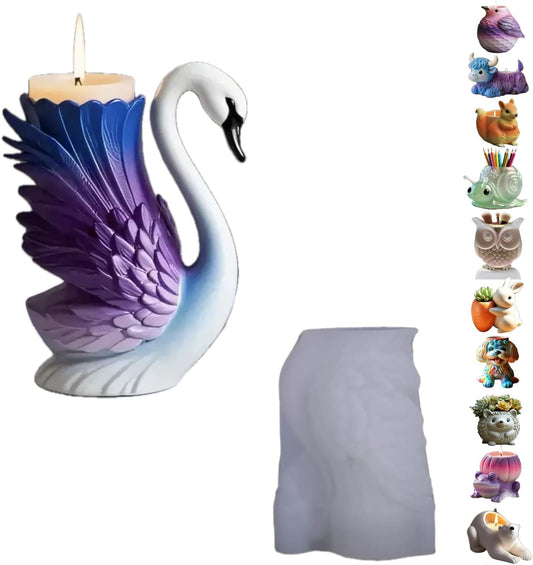 Animal Resin Molds Silicone 3D Cute Swan Epoxy Resin Plaster Candle Holder Wax Molds for Candle Making, Art Crafts DIY Unique Display Home Decor