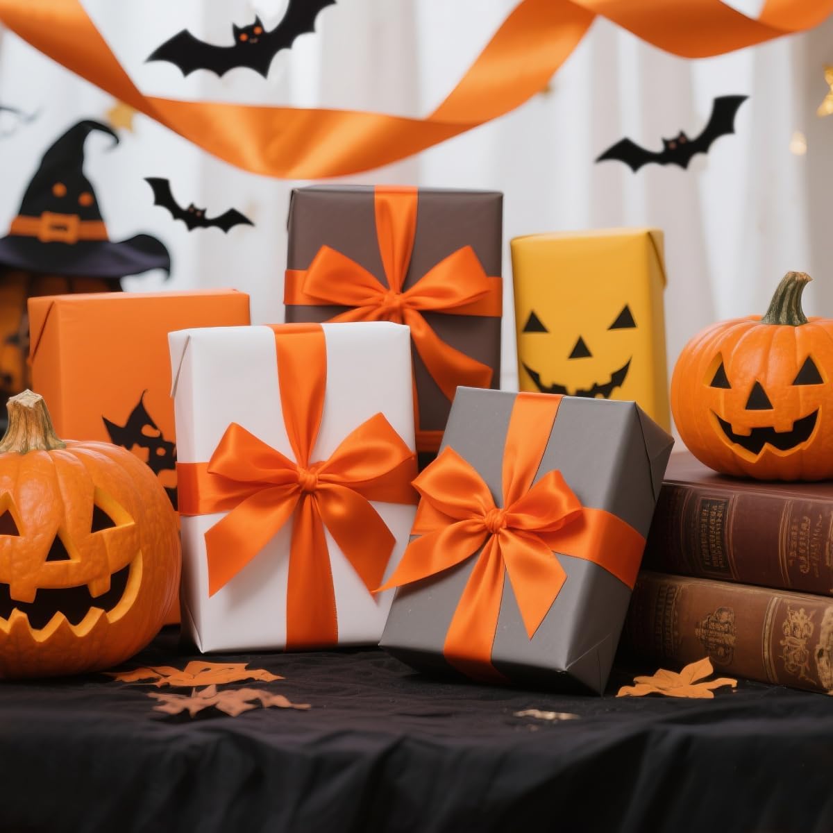 Orange Ribbon 5/8" Wide x 100 Yards, Orange Ribbon for Gift Wrapping, Halloween, Christmas, Wedding, Thanksgiving, Easter