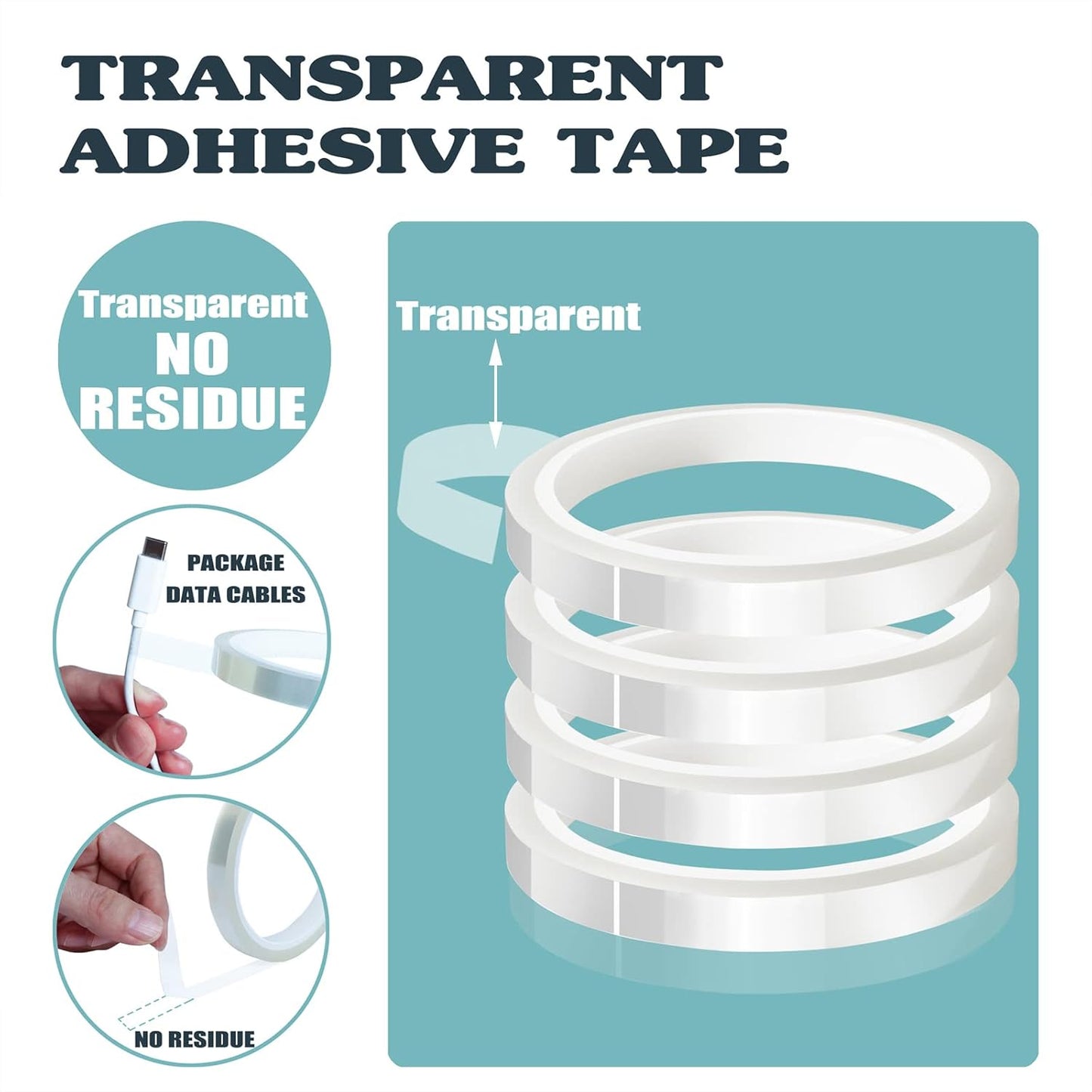 4 Rolls 10mm x33m(108ft) Clear Heat Tape,Transparent High Temperature Heat Resistant Tape,Heat Transfer Tape for Heat Press and Sublimation,Heat Transfer Vinyl,No Residue