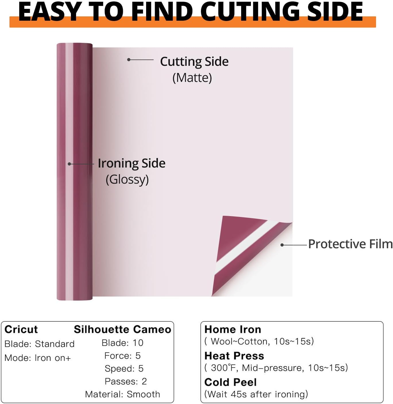 HTVRONT HTV Vinyl Roll Heat Transfer Vinyl - 12" x 8ft Maroon Iron on Vinyl Compatible with Cricut Cutting Machine - Easy to Cut & Weed for Craft Design (Maroon)