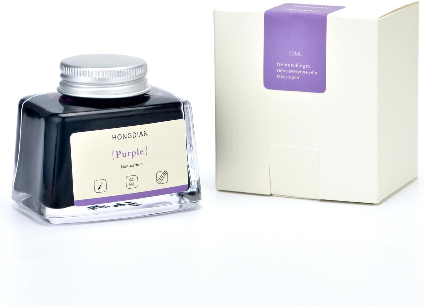 Hongdian Fountain Pen Bottled Ink Purple Color, 60ml Non Carbon Inkwell Bottle, Artist Calligraphy Ink