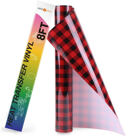 HTVRONT Christmas HTV Vinyl Rolls Heat Transfer Vinyl - 12" x 8ft Buffalo Plaid HTV, Iron on Vinyl for T Shirt and Christmas Decorations (Red and Black Plaid)