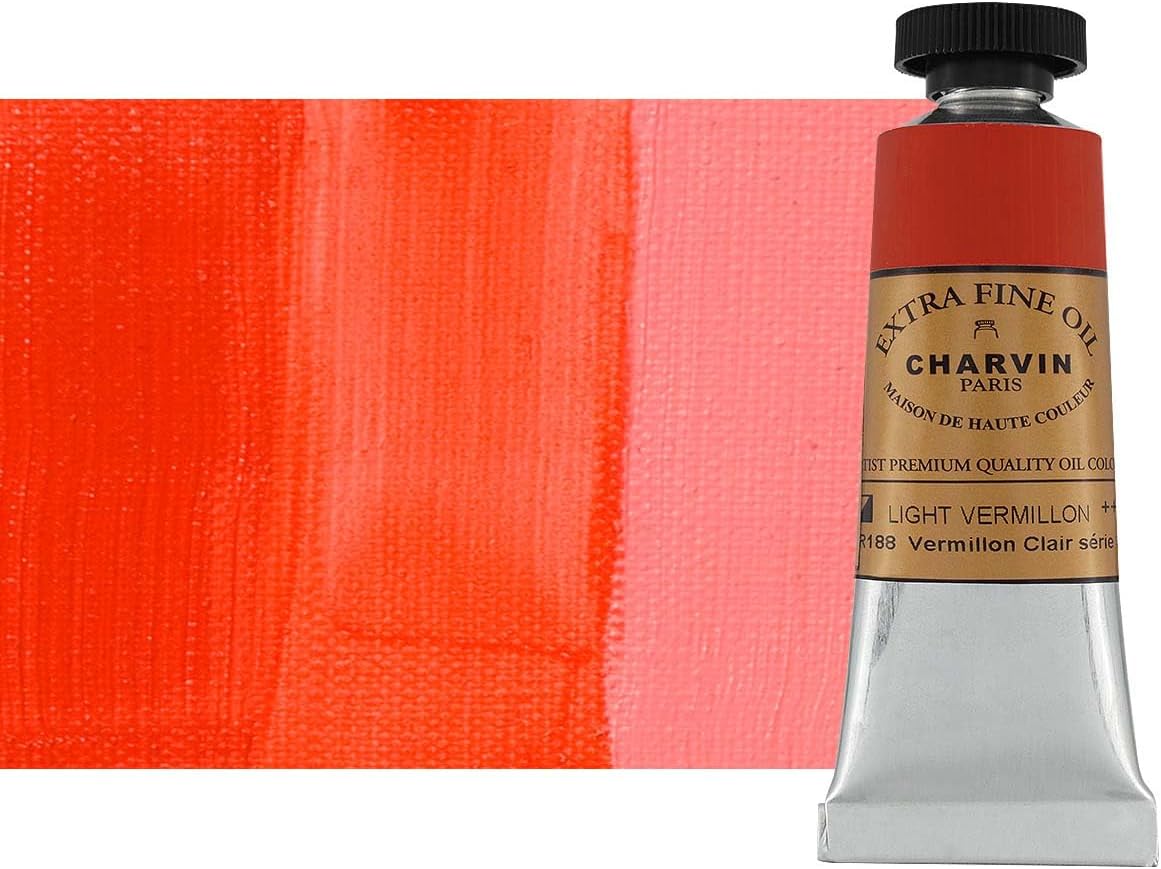 Charvin Extra Fine Oil Paint, Vermilion Light 20 ml - Triple-Milled, Rich Texture, Poppy Oil-Based, Light-Fast, Handmade, Archival Quality