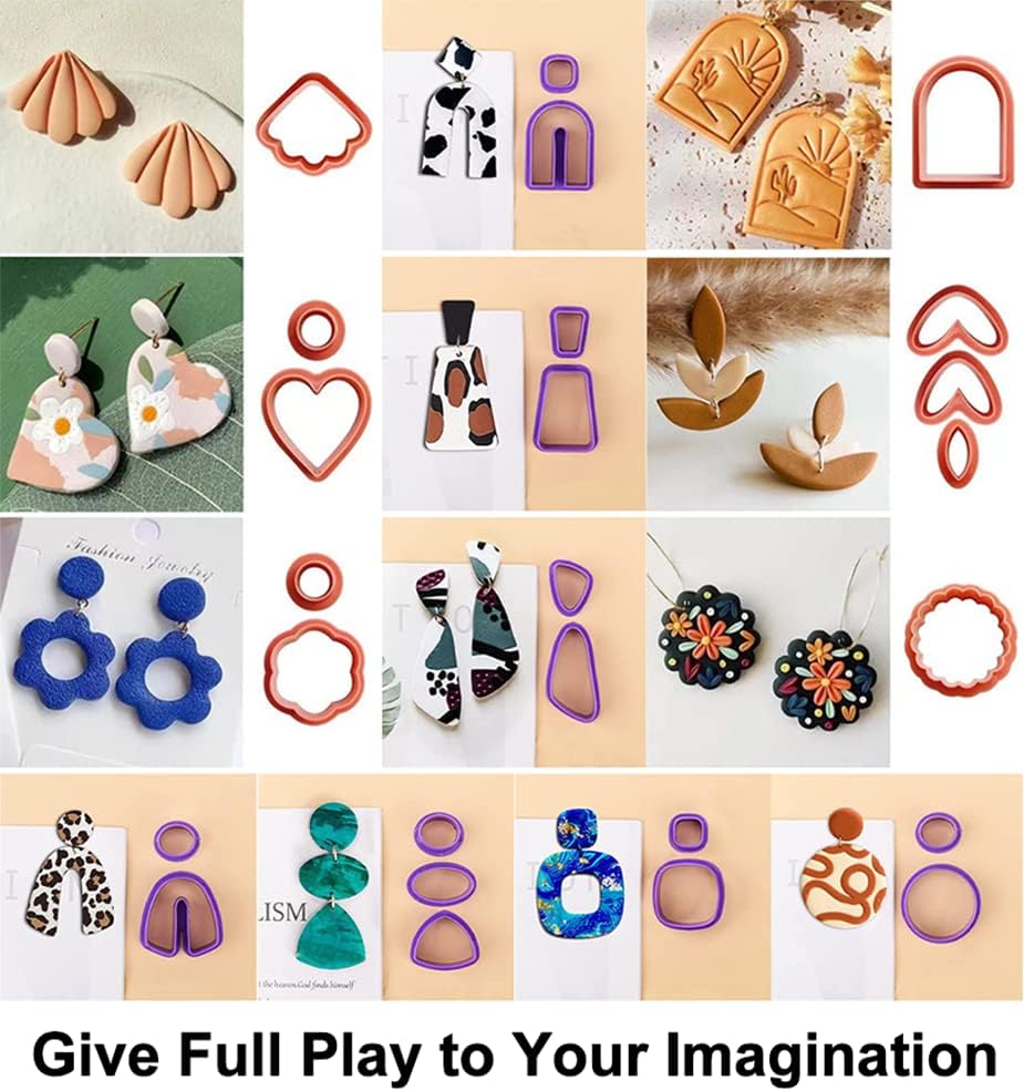 PTFJZ Polymer Clay Cutters for Earring Making - 160pcs Clay Tools Set with Earrings Accessories, 42+8pcs Different Shape Plastic Clay Cutters (Style B- Green+Purple)