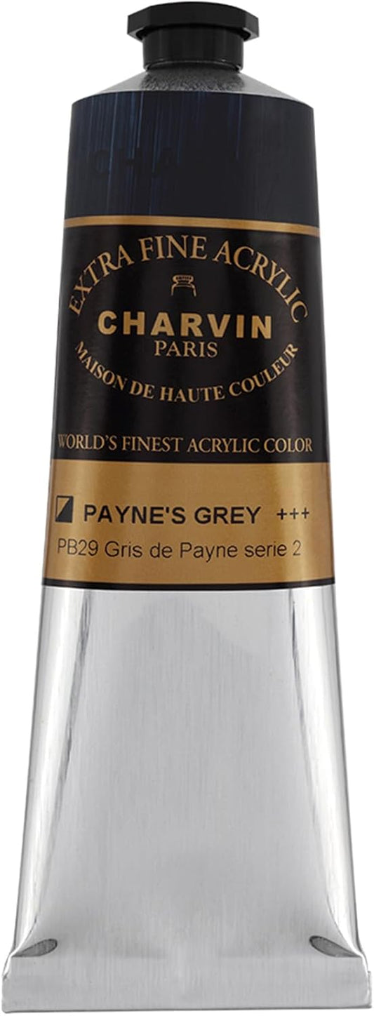 Charvin Extra Fine Professional Acrylic Paint - Payne's Grey, 60ml Tube, Triple-Milled, Lightfast Pigments, Open Stock Artist Acrylic Paints in Nature-Inspired Hues