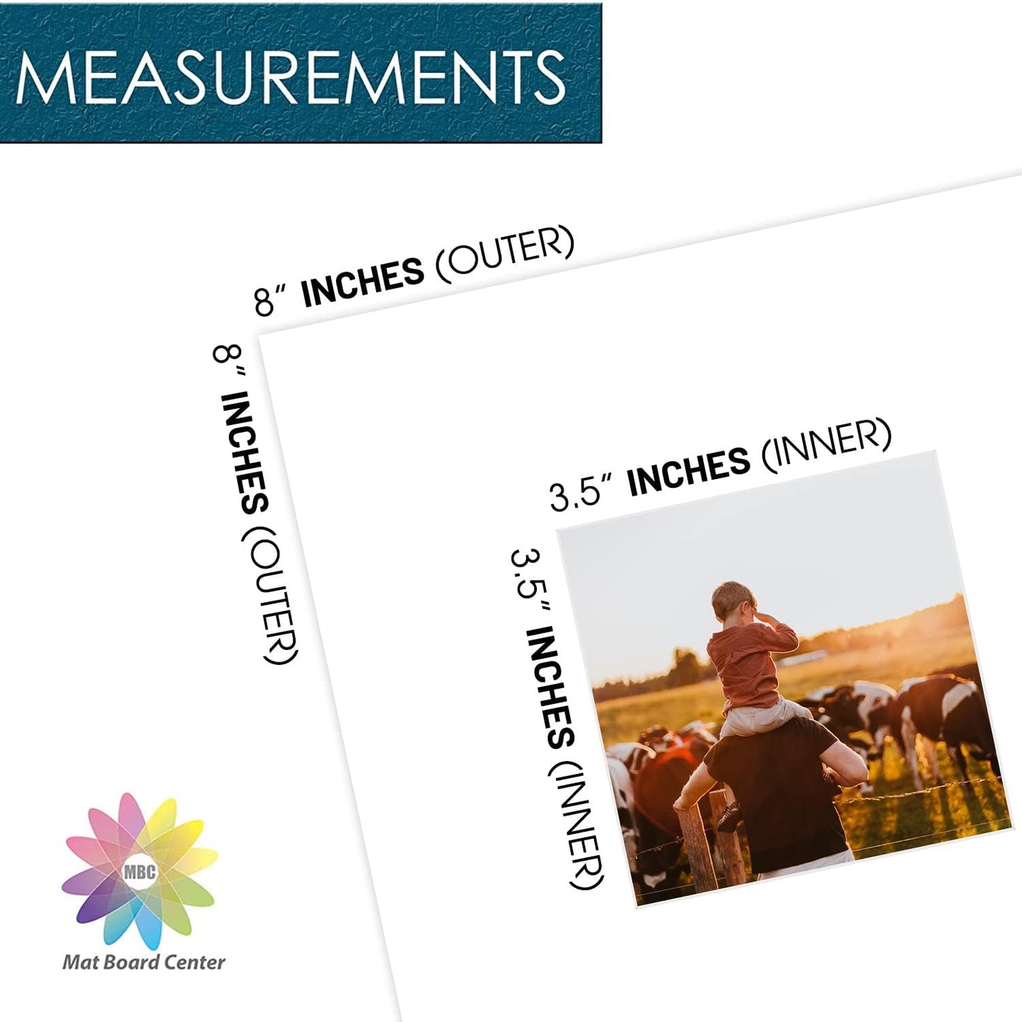 Mat Board Center, Pack of 20, 8x8 for 4x4 White Photo Picture Mats - Acid Free, 4-ply Thickness, White Core - for Pictures, Photos, Framing