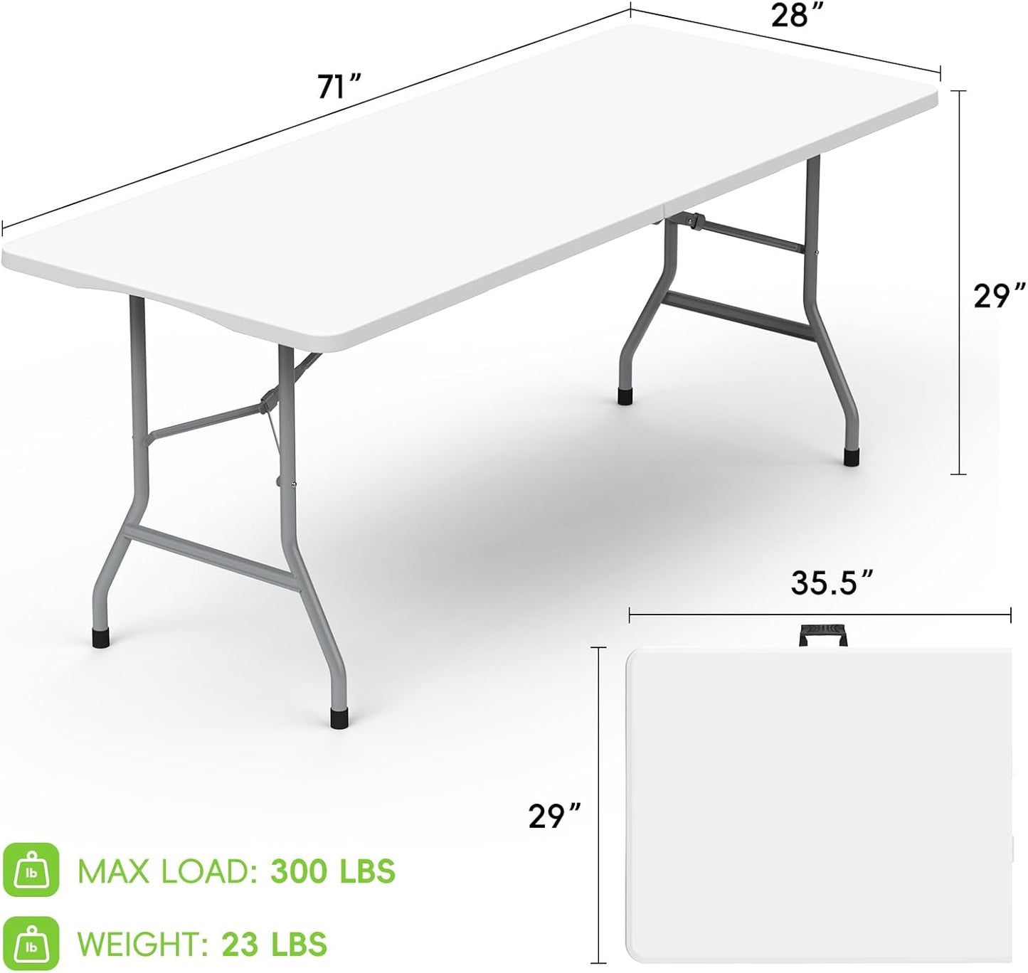 Folding Table 6ft, Foldable Portable Heavy Duty Plastic Fold-in-Half Utility Table with Handle & Safety Locks, Picnic Table Indoor Outdoor for Camping, Picnic and Party