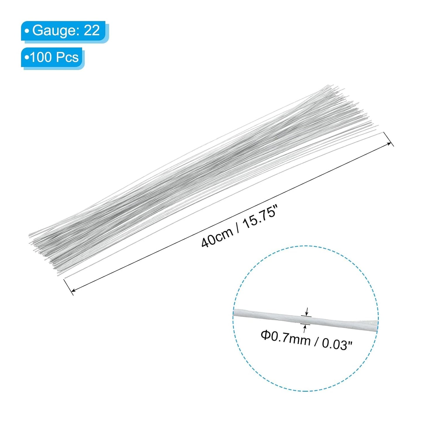 PATIKIL 22 Gauge 16" Floral Stem Wire, 100 Pcs Paper Wrapped Iron Artificial Flower Stem Accessories for DIY Bouquet Stem and Craft Decoration, White