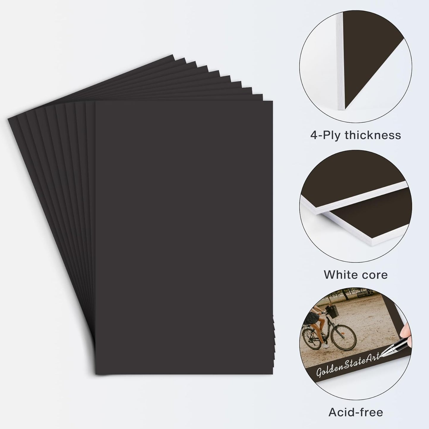 Golden State Art, 11x17 Uncut Photo Mat Matboard - Black Uncut Mats for DIY Projects, Presentation Boards, Art Crafts, Prints (50 Pack)