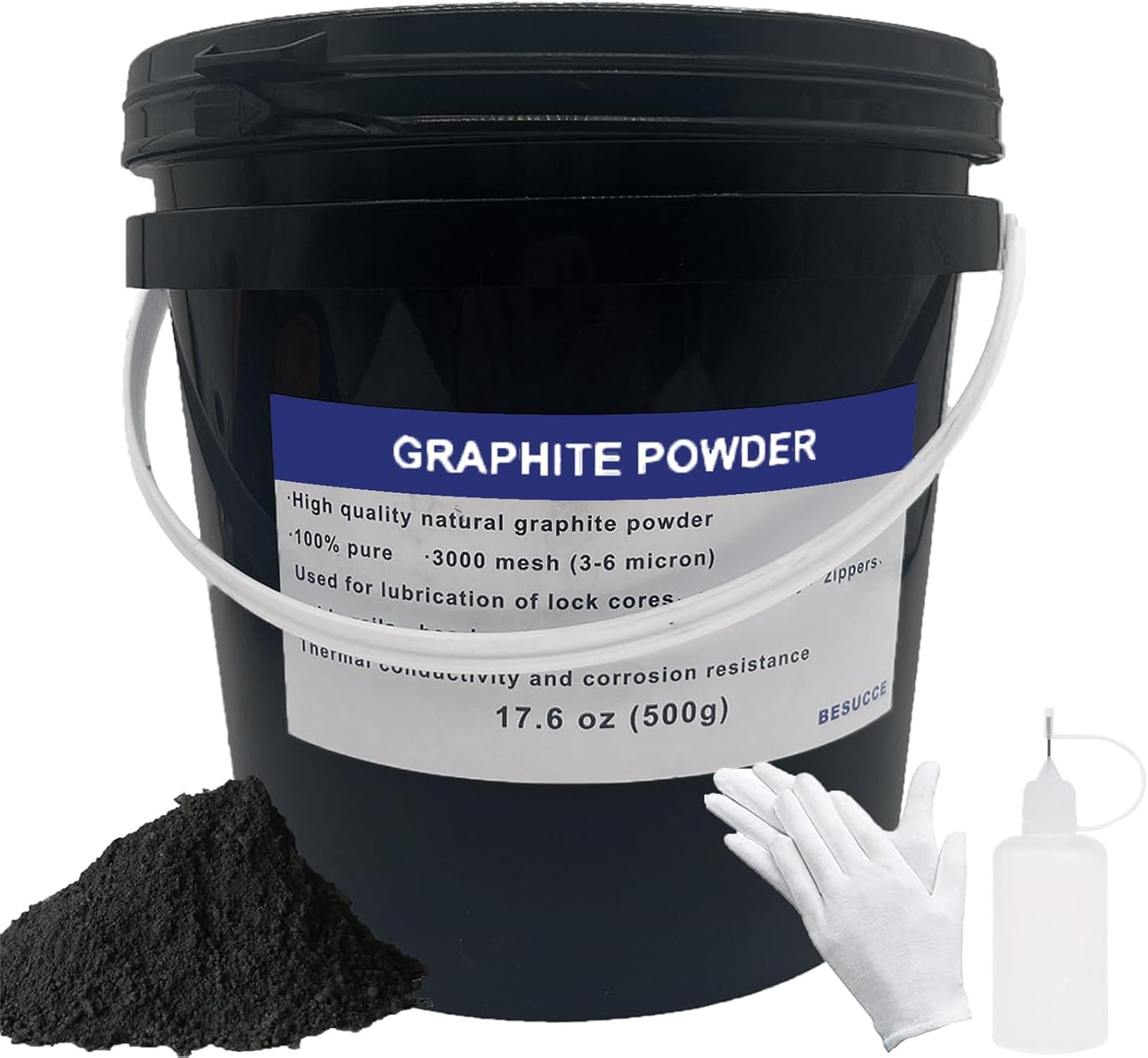 1.1 LBS Microfine Pure Graphite Powder, 3000 Grit Powdered Graphite, Dry Powdered Graphite Lubricant, Charcoal Powder for Drawing, Sketching, Pencils, Locks, Bearings