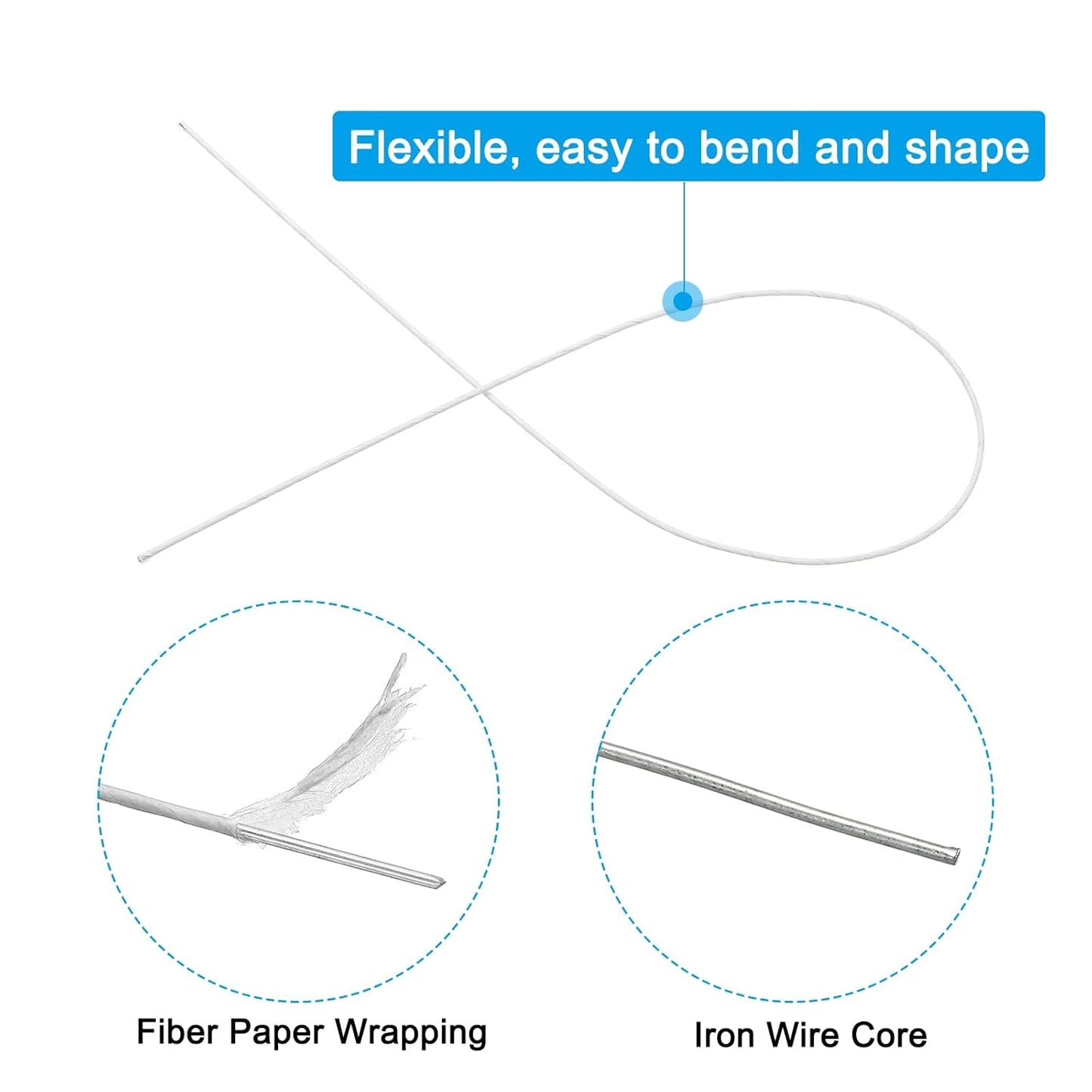 PATIKIL 18 Gauge 16" Floral Stem Wire, 100 Pcs Paper Wrapped Iron Artificial Flower Stem Accessories for DIY Bouquet Stem and Craft Decoration, White