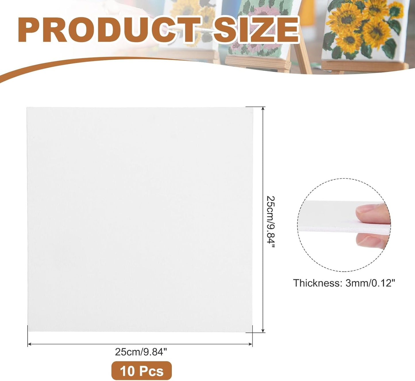 MECCANIXITY Canvas Boards for Painting, 10x10 Cotton Blank Primed Art Canvas Panels Acid-Free for Painting Supplies Oil Acrylic Tempera Watercolor Pouring Paint Artists(White, Pack of 10)