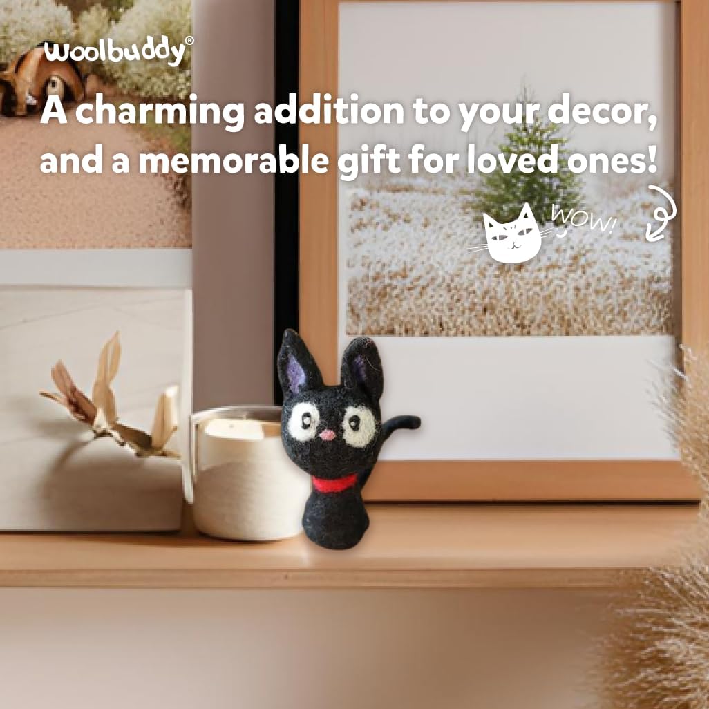 Woolbuddy Needle Felting Kit for Beginners & Adults – DIY Black Cat Animal Craft Kit – Complete Starter Kit with Wool, Needles & Step-by-Step Instructions