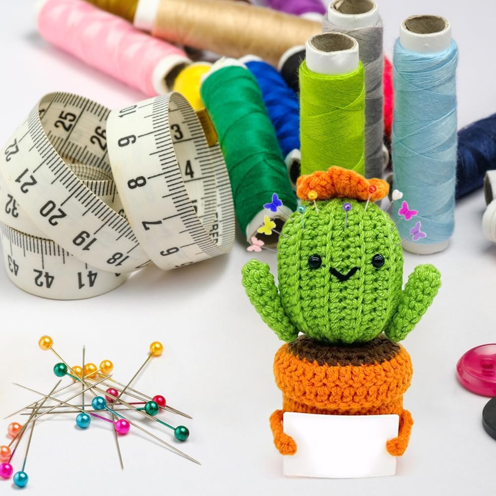 Pin Cushion,Handmade Knitted Pincushions,Cute Pin Cushions Needle Holders for Sewing Quilting Accessory, DIY Crafts or Patchwork Decor.Flowerpot Design Cactus 01