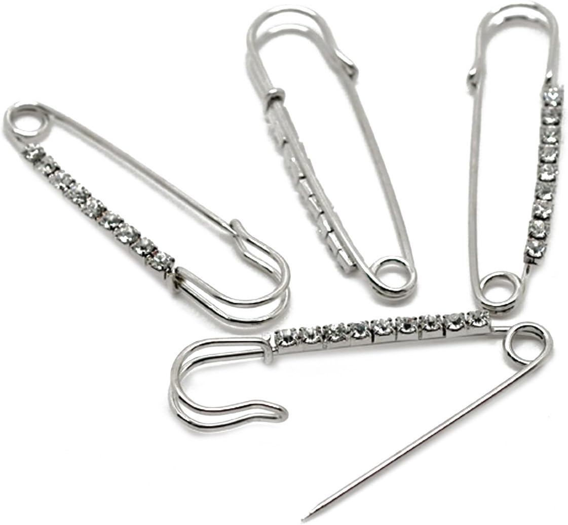 HOUSWEETY 10 Pcs Safety Pins Encrusted with White Rhinestone 6.5x1.8 cm - Personalized Design - Charm for Fashion