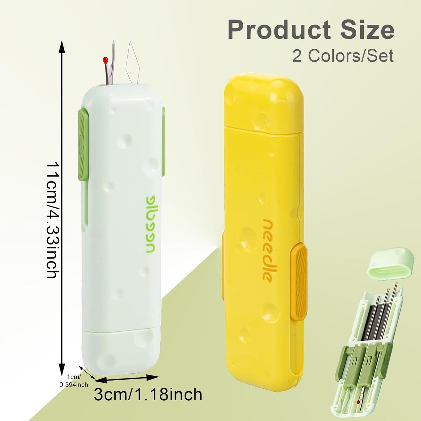 sanzkjic Upgraded 3-in-1 Automatic Threader Seam Ripper with Needle Storage, Multi-Function Quilting Sewing Accessories, Hand Sewing Threader for Embroidery & Quick Repairs (2PCS -Green,Yellow)