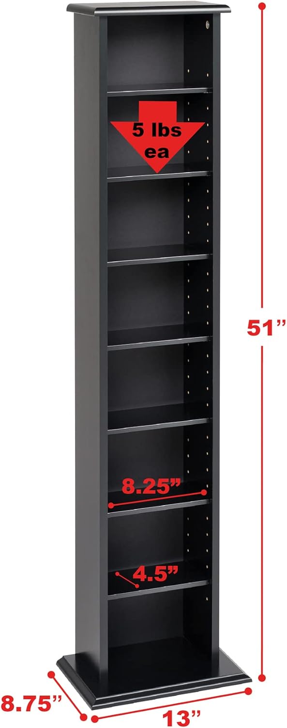 Prepac Narrow Cabinet Media Storage, 13" Wide, Black