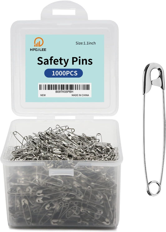 1000 Pcs Assorted Safety Pins, 1.1 Inch Rust-Resistant Steel Wire Silver Sewing Pins for Clothes & Crafts Use
