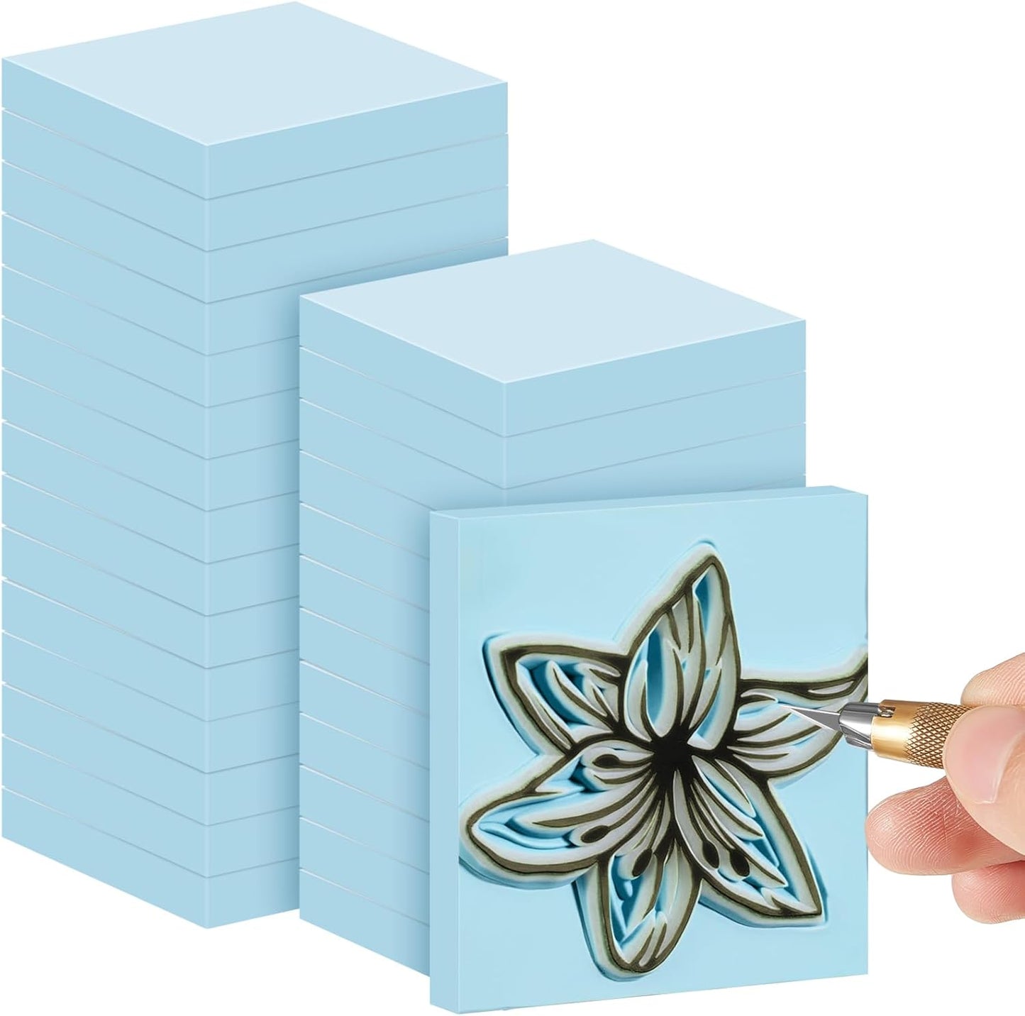 Frienda 24 Pcs 2" x 2" Rubber Carving Blocks Linoleum Blocks for Printmaking, Stamp Making, DIY Crafting, Scrapbook, Painting, Soft and Easy to Carve (Light Blue)