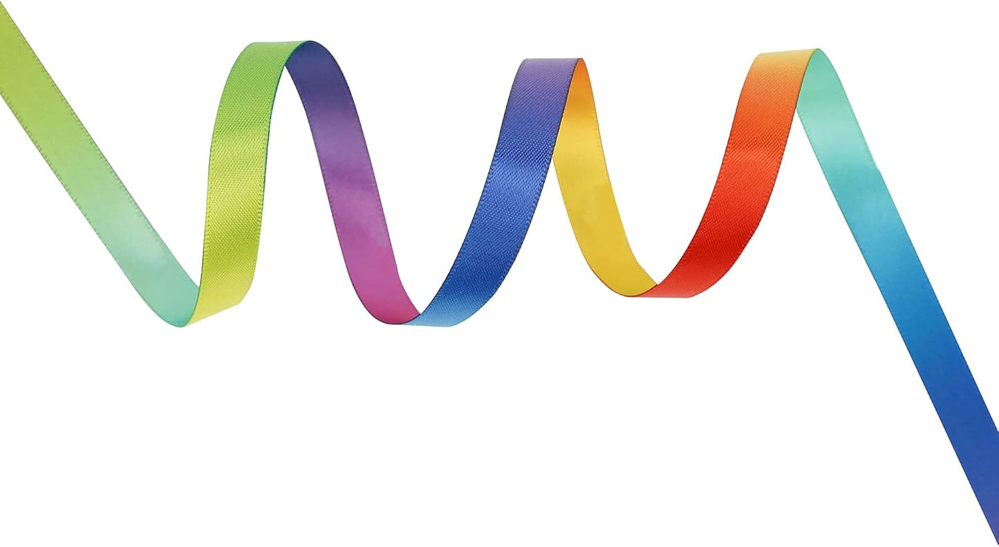 MEEDEE Rainbow Satin Ribbon - 3/8 inch Thin Color Ribbon for Crafts, Gift Wrapping, Birthday Party, Pride Party, Wedding Decorating - 50 Yards