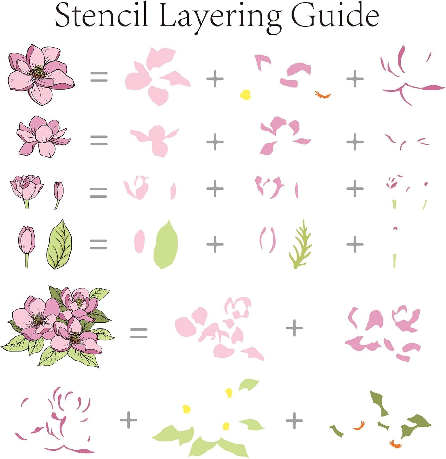ORIGACH Realistic Magnolia Flower Stamps and Die and Layering Coloring Stencil Bundle for Card Making Album Arts Crafts Supplies