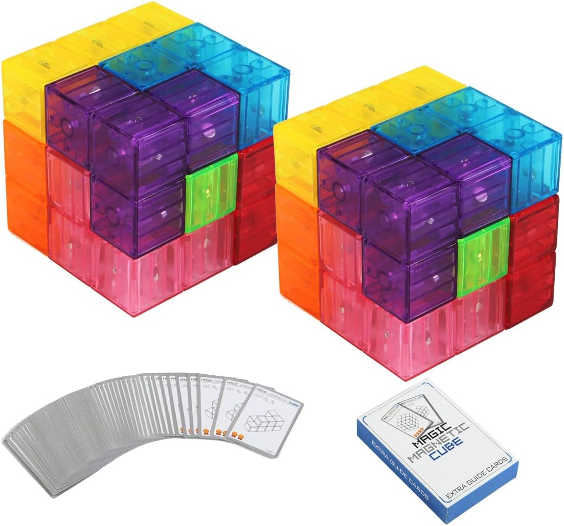 2-Pack Wtohobby Magnetic Soma Cube Block- Children's Educational Toys Magnetic Tiles for Kids Stress Relief Toy Puzzle Cubes to Develops Intelligence, Ideal for Birthday Gifts (Crystal, 2 Pack)