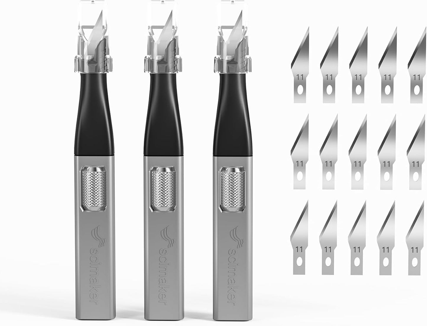 3 PCS Exacto Knife,Hidden Blade Design at The End,Comes with 5 Spare High Qualiry Carbon Steel Exacto Knife Blades. Craft Knife for Crafting, Arts,Modeling,Scrapbooking,Stencil,DIY Projects.Grey