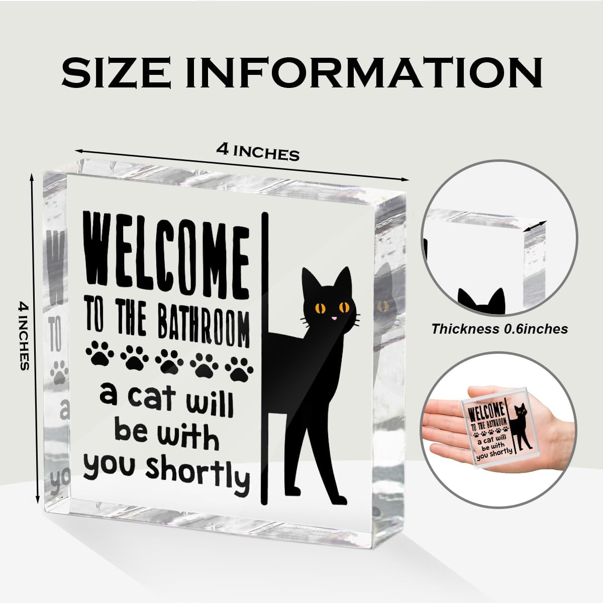 Funny Cat Bathroom Decor Acrylic Decorative Signs 4x4 Inch, Humorous Decorations for Bathroom Home Shelf Toilet, Gag Cat Lover Gifts for Women Men Friends