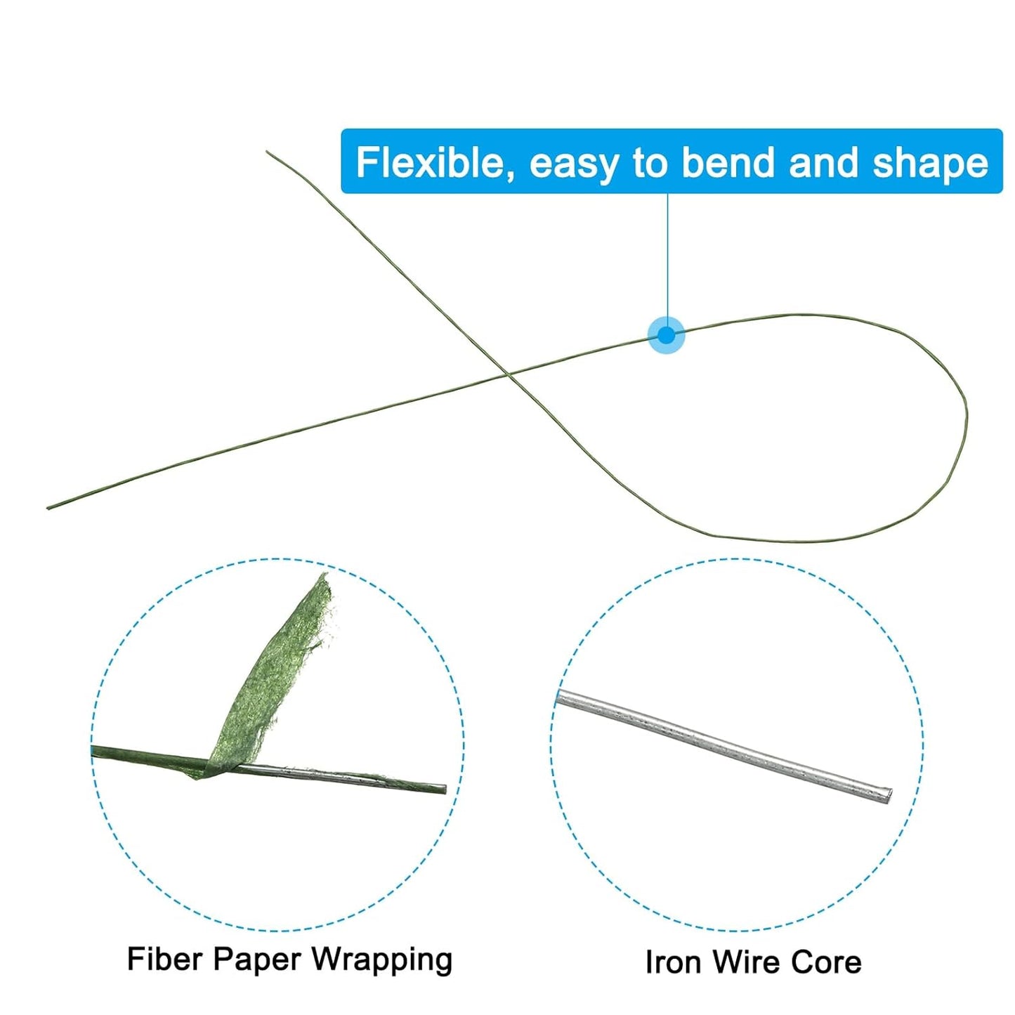 PATIKIL 30 Gauge 16" Floral Stem Wire, 100 Pcs Paper Wrapped Iron Artificial Flower Stem Accessories for DIY Bouquet Stem and Craft Decoration, Dark Green