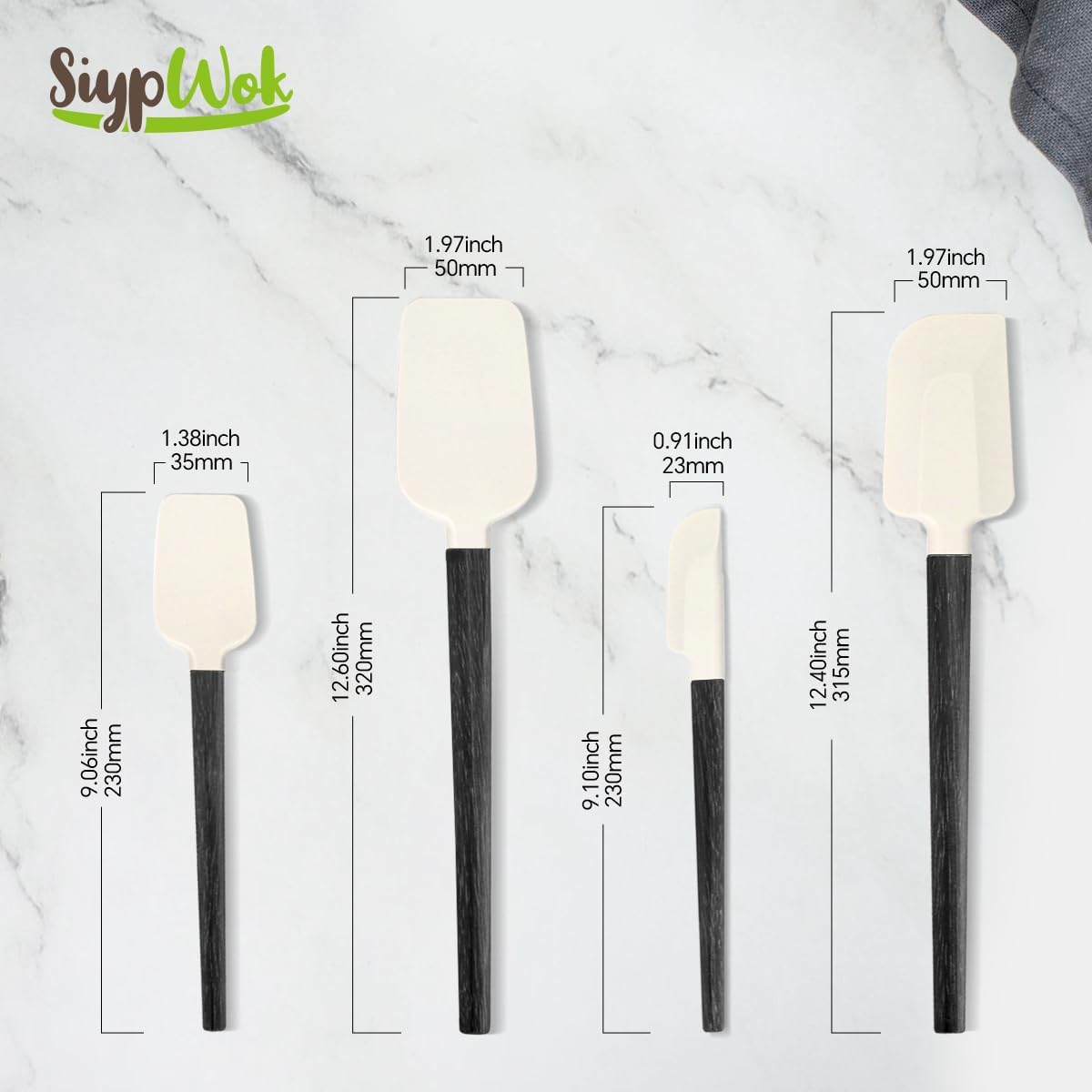 Silicone Spatula Set, Food Grade Rubber Spatula-4 Piece Nonstick Rubber Spatulas, Spoonula, Jar Scraper for Cooking, Baking, Mixing, Frosting - Heat Resistant Up to 600°F (Spatulas-Black)