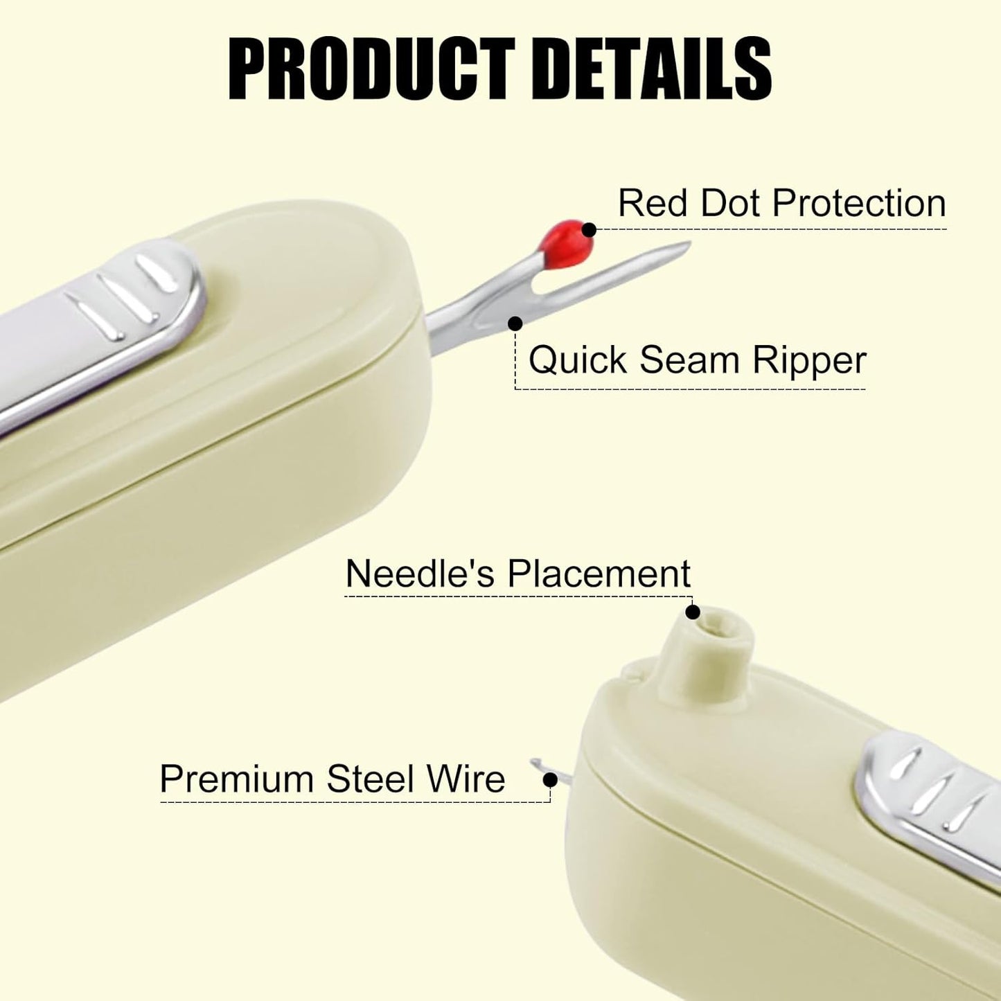 Needle Threaders, 2 in 1 Plug-in Needle Threader Seam Ripper Tool, Automatic Stretchable Seam Rippers for Sewing, Hand Quilling Supplies,Embroidery Stitch Removal (Purple/Yellow)