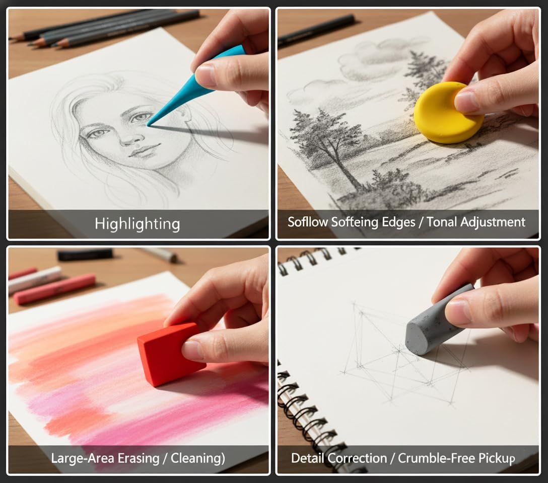 24 Pack Kneaded Erasers, Assorted Colors, for Artists,Drawing,School Supplies,Sketching Supplies and Office (Blue/Red/Yellow/Grey)