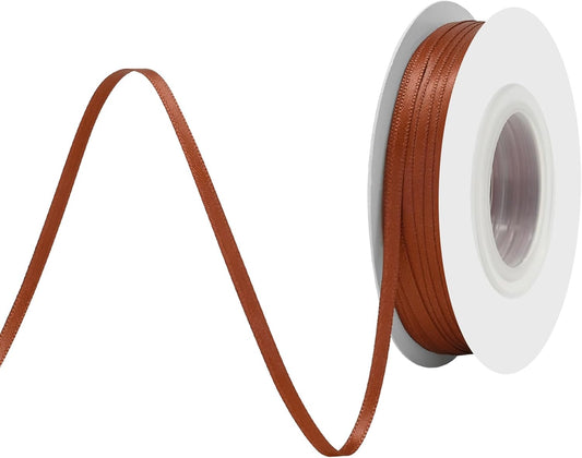 Rust Satin Ribbon 1/8" X 50 Yards Solid Color Double Faced Ribbons Perfect for Crafts Wedding Decor Bow Making Arts Sewing and More